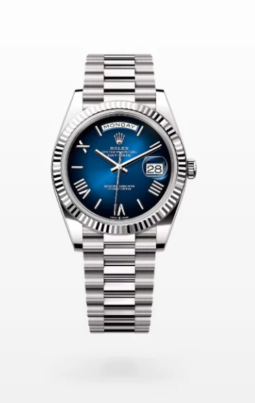 Rolex Day-Date 40mm, White Gold, Ombré Blue Dial