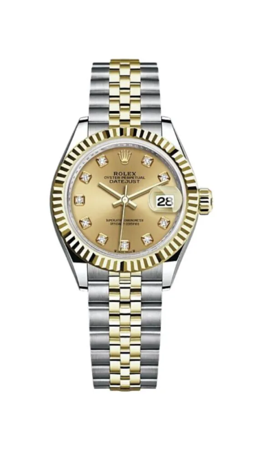 Rolex Lady-Datejust 28mm, Champagne Diamond Dial, Jubilee, Fluted